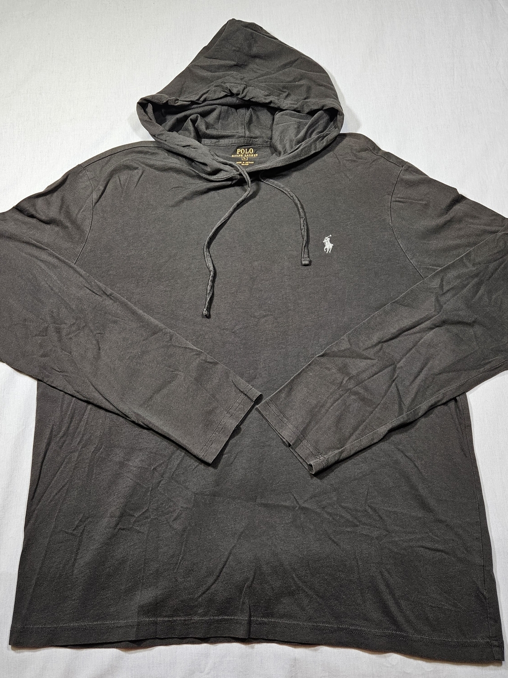 Polo Ralph Lauren Men's Large Gray Lightweight Jersey Hooded Long Sleeve Shirt